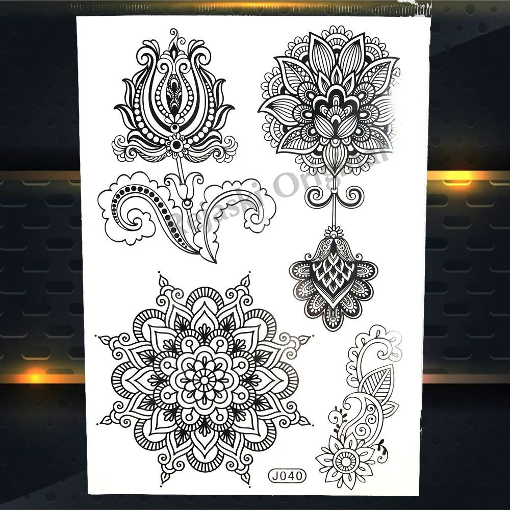 REJASKI черный серьги Henna Mandala цветок временные татуировки для Для женщин Стикеры пикантные водостойкие татуировки, боди-арт Arm талией, эксклюзивный дизайн татуировки - Цвет: PBJ040