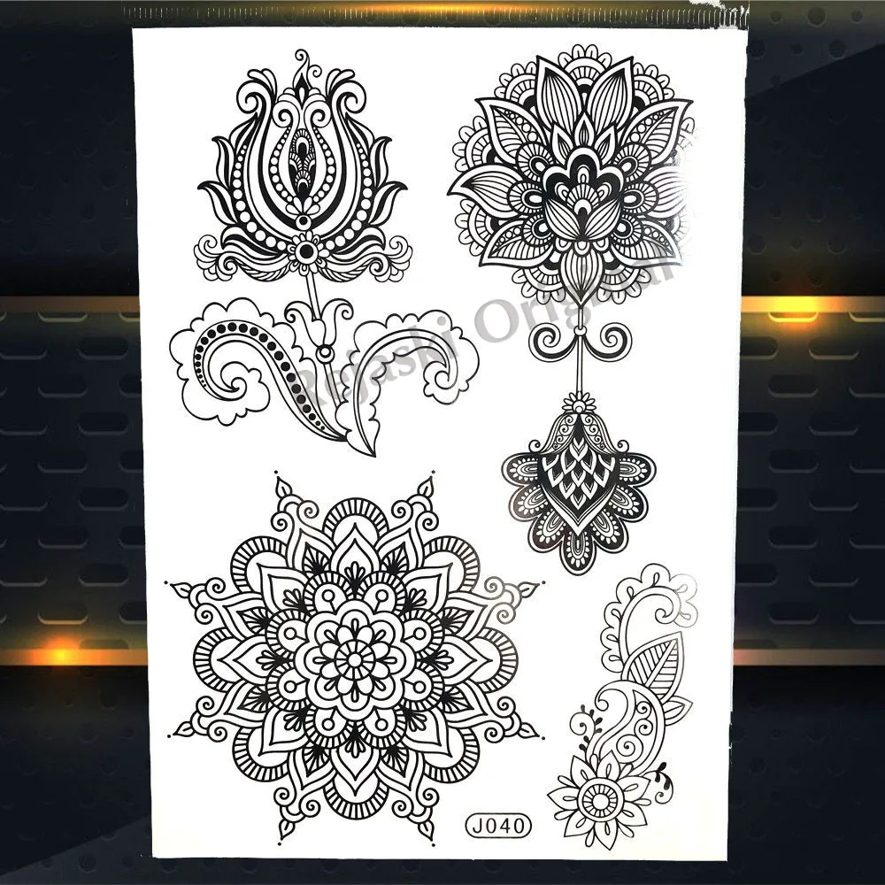 PBJ040 REJASKI черный серьги Henna Mandala цветок временные татуировки для Для женщин Стикеры пикантные водостойкие татуировки, боди-арт Arm талией, эксклюзивный дизайн татуировки - Цвет: PBJ040