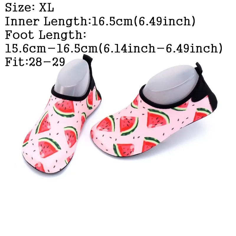 Pink-XL Fit-28-29 Водонепроницаемая обувь для купания для детей ясельного возраста быстросохнущие носки без шнуровки с милым цветным принтом «фрукты арбуза» и нескользящей подошвой - Цвет: Pink-XL Fit-28-29