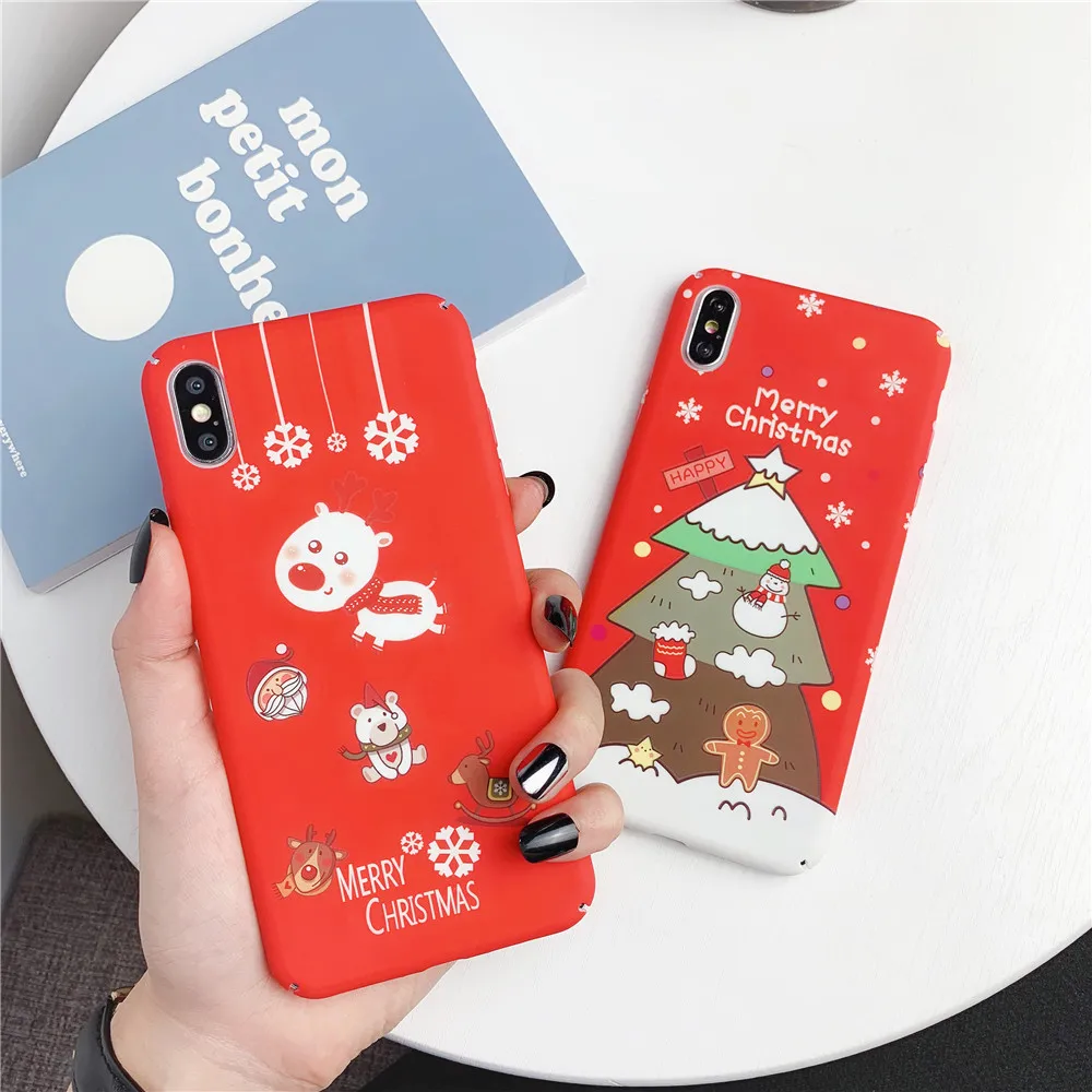 

Cute Cartoon Christmas Luminous hard Cases For iphone 11 11Pro Max XS Max XR 6 6s 7 8 plus Santa Claus Snowman Phone Case Cover