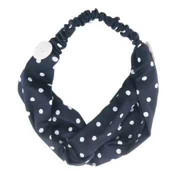 

girls Stretchy Sport Wide Headband with Button Face Mask Holder Polka Dot Printed Hairband Anti-Tight Ear Protection Twist Knott