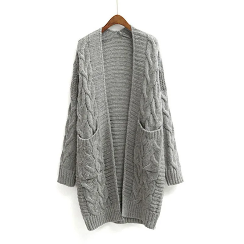 Модная новинка осень зима женский свободный длинный рукав Корейский вязаный свитер кардиган пальто толстый зимний женский кардиган свитер - Цвет: grey