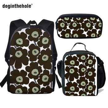 

Doginthehole Black Poppy Print School Bags Set for Girls Women's Nordic Flower Design Backpacks Teen Girls Model Book Bags Woman