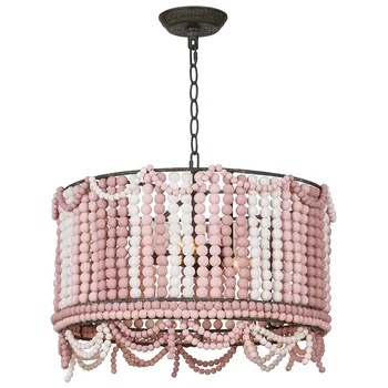 

wood pendant light loft pink/white wooden beaded lamp blue color american nordic french hanging lighting for bedroom dining room