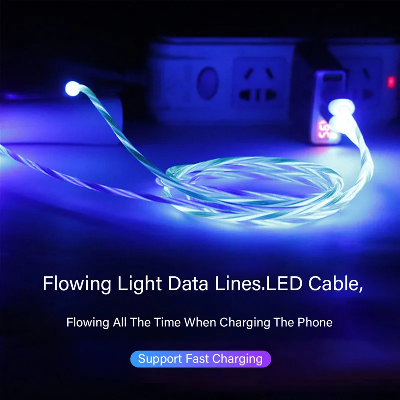 1 м светодиодный светящийся Магнитный USB кабель для передачи данных для Iphone samsung A20 A30 A40 Note 8 9 A3 A5 A9 A7 A750 вилка адаптера зарядного устройства зарядный шнур