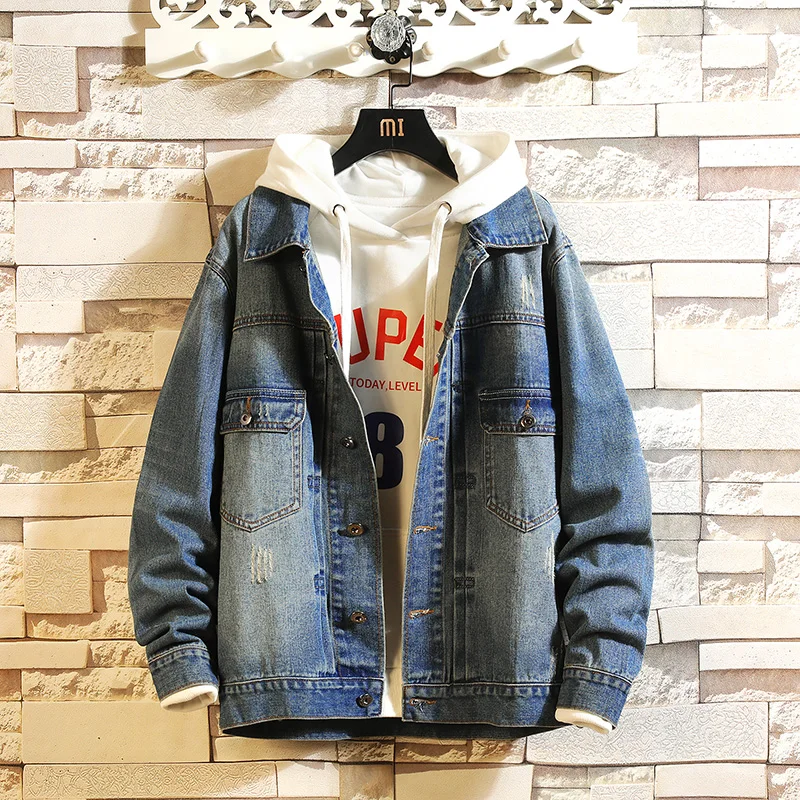 

Plus size L - 5XL Blue & Black Denim Jeans Jacket New 2019 Spring Autumn Winter Clothes