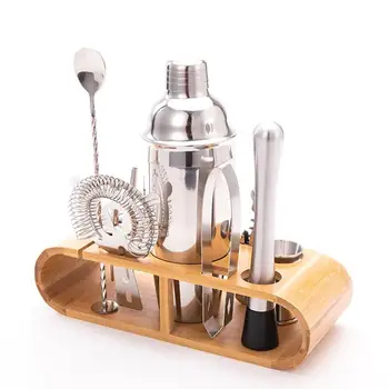 

New 12pcs Stainless Steel Cocktail Shaker Set Barware Kit with Square Wooden Rack for Bartender Drink Party Bar Tools