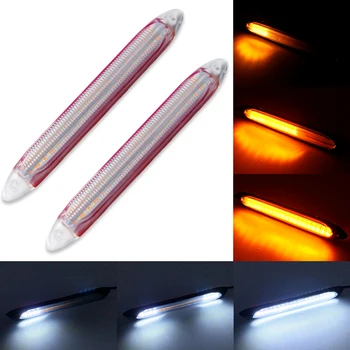 

2PCS LED DRL Car DC 12V White Yellow Amber Scan Strobe Mode Sequential Flow Turn Signal Universal Auto Daytime Running Lights