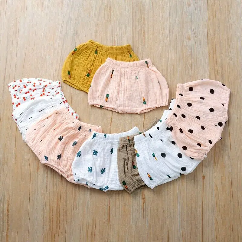 0-3T Newborn Baby Boy Girl Kids Shorts Bottoms Cartoon Print Elastic Waist PP Linen Bloomer Panties