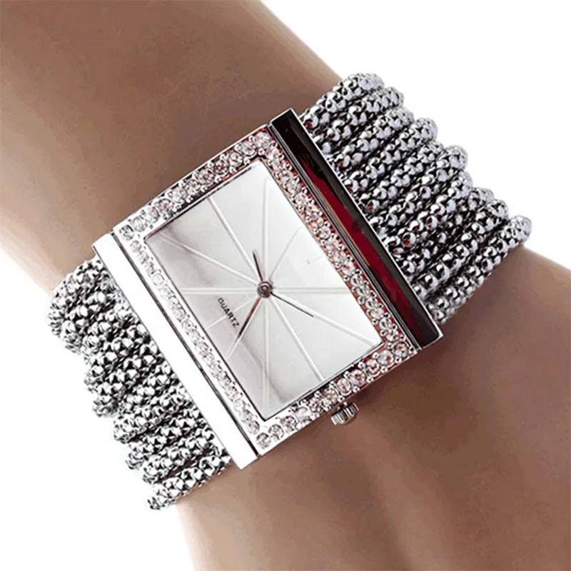 

Top Luxury Women Watches Alloy Silver Band Quartz Ladies Watch reloj mujer Fashion Silver Rhinestone Watch zegarek damski