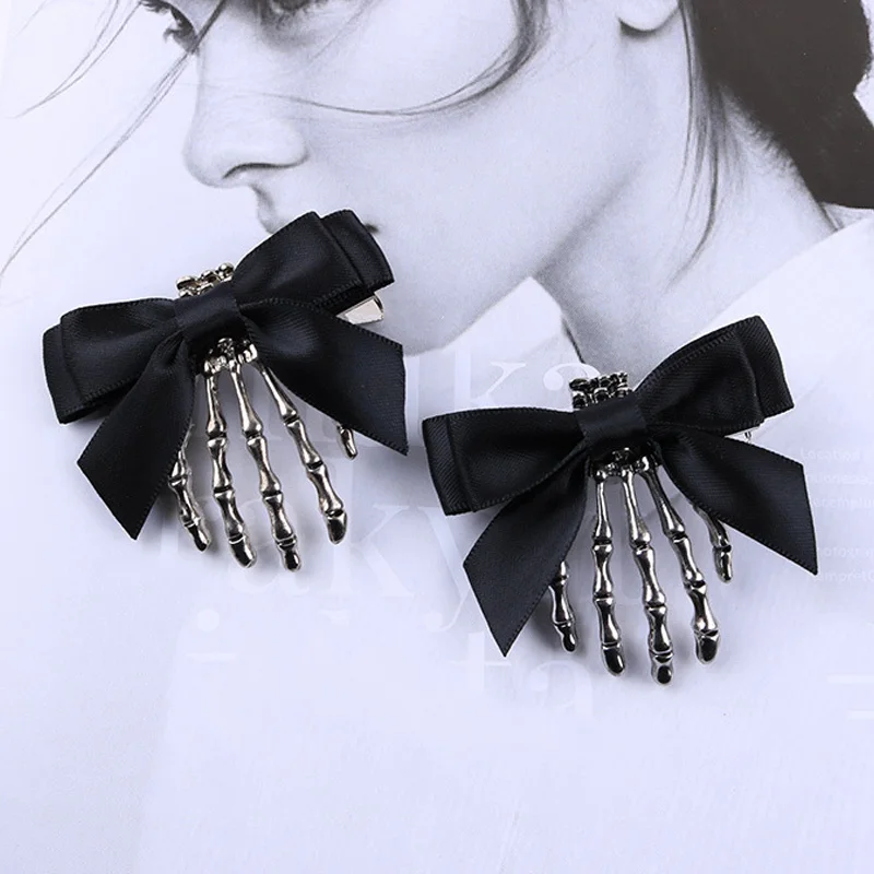 

Punk Gothic Personality Bow Skeleton Ghost Hand Claw Hairpin for Women Vintage Hair Pins 2021 Hair Accessories Halloween Gifts