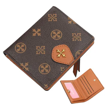 

Fashion Women'S Leather Wallet Short Vertical Square Buckle Zero Wallet Multi-Function Decorative Pattern Zipper Card Bag