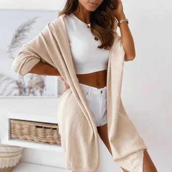 

New Women Spring Autumn Sweater Loose Open Front Long Sleeve Solid Color Knit Cardigans Sweater Blouses Outwear Coat