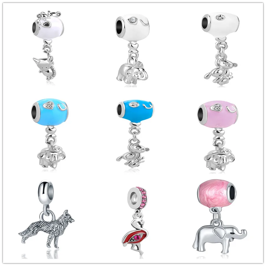 

NEW Neastamor Flamingo Wolf Animals Enamel pendant Beads Charms Fit Pandora Bracelets & Bangles DIY Jewelry