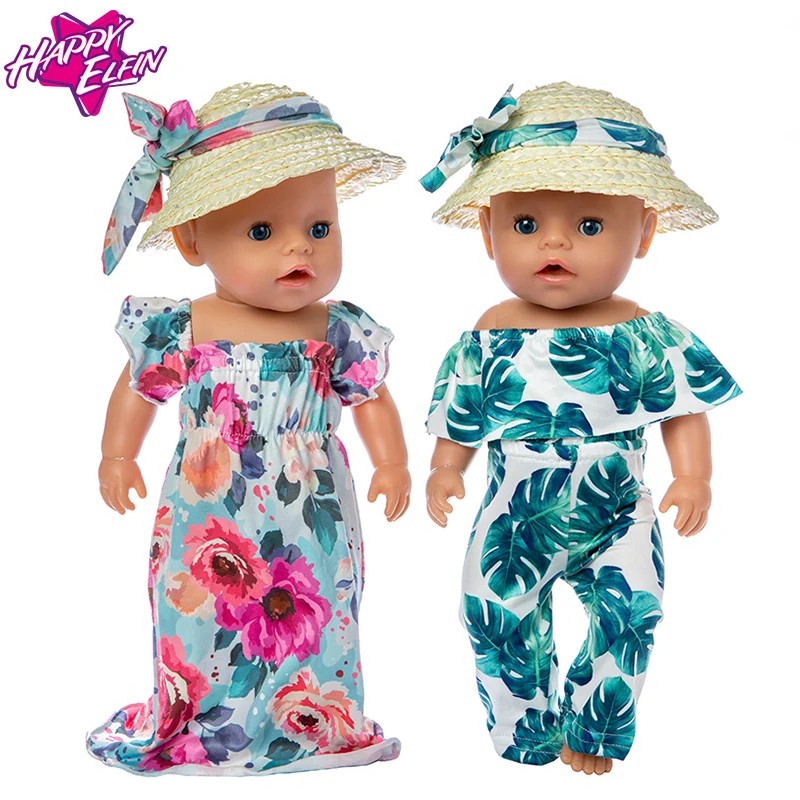 

Fit 18 inch 43cm Born Baby Doll Clothes Accessories Rose Sunflower Rainbow Line Straw Hat Skirt Suit For Baby Birthday Gift