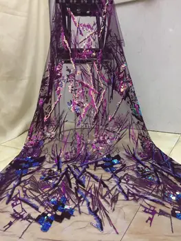 

pretty embroiderd net lace with sequins JOY-22941 french style tull net lace fabric with nice design for party dress