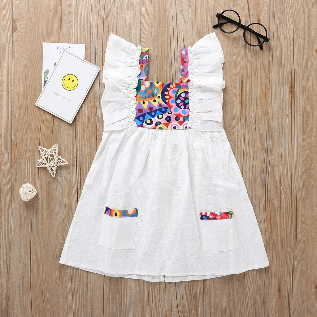 Платье для маленьких девочек, нарядное платье принцессы с оборками и геометрическим принтом для маленьких девочек, наряды, 1210