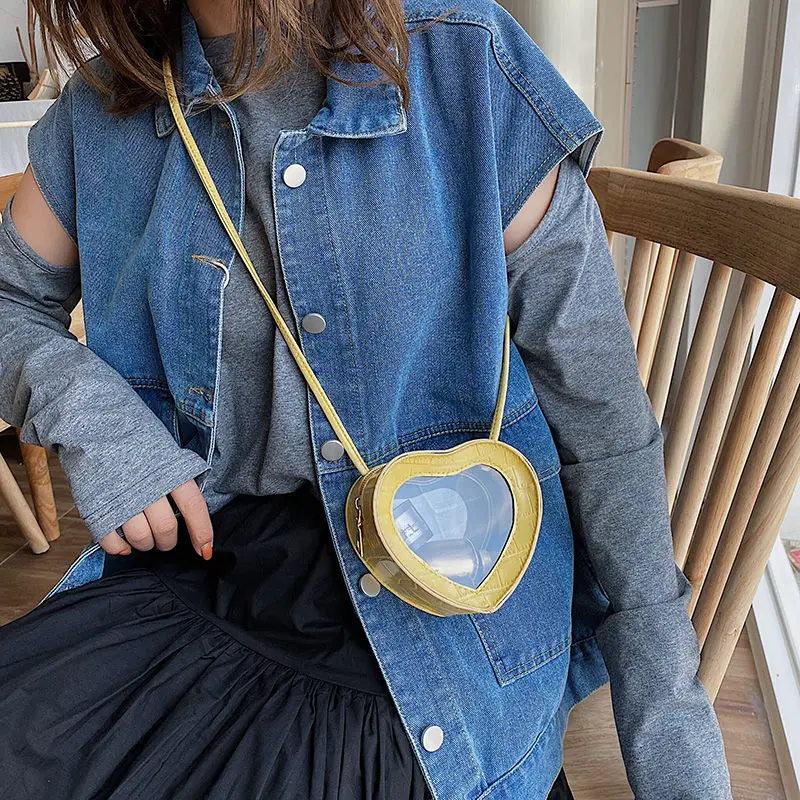 

Fashion Transparent Women Small Jelly Shoulder Bag Super Mini Ladies Heart-shaped Crossbody Bags Girls Cute Wallet Clutch Purse