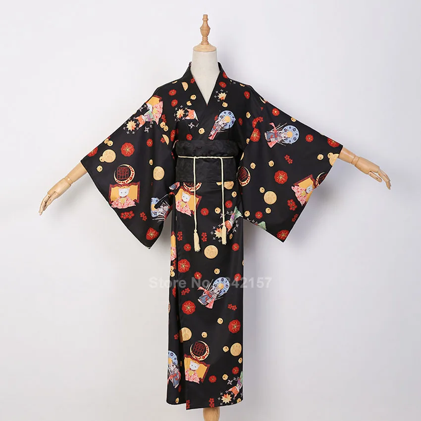 Японский традиционный стиль кимоно платье цветочный принт вечерние Ретро Восточный юката сладкий принцесса косплей фотография костюм