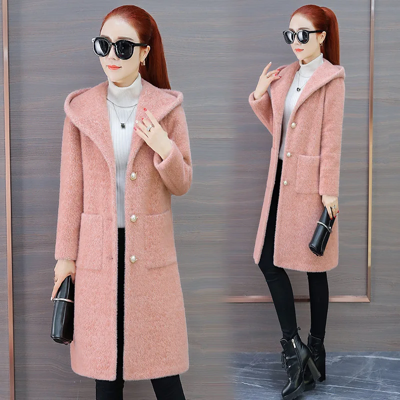 New Style Fashion Plush Coat Women's Winter Korean-style Loose Warm Elegant Goddess-Style Hooded Woolen Jacket