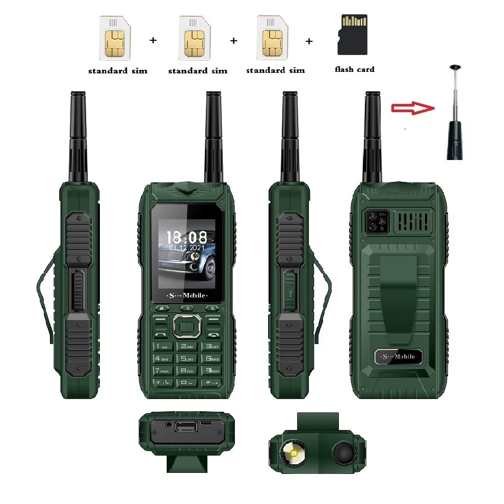 S555 Three Cards Three Standby Outdoor Mobile Phone Standby Long  Can Pull Up Antenna Signal Strongly Send Waist Clip
