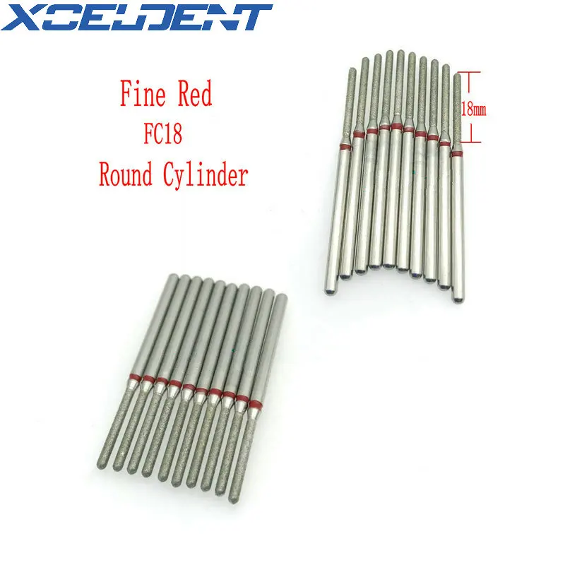 10pcs Fine Red dental Shank Diamond Grinding Bur Drill For Dental Grinding Dental Polishing Burs 2.35mm