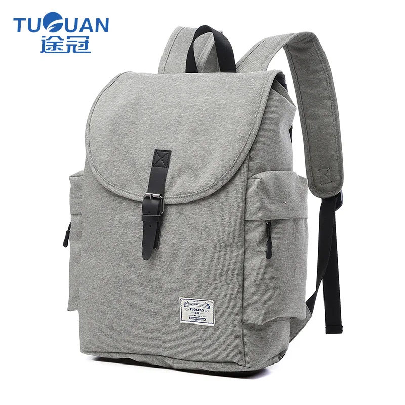 

Korean-style Computer Backpack Canvas Schoolbag Buckle Drawstring Top Fashion Simple Backpack