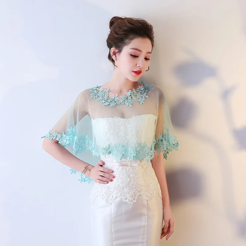 

Mingli Tengda Wedding shawl lace jacket bridal White/Black/cyan-blue/cape bolero women cloak shrug Cover meat perspective sexy