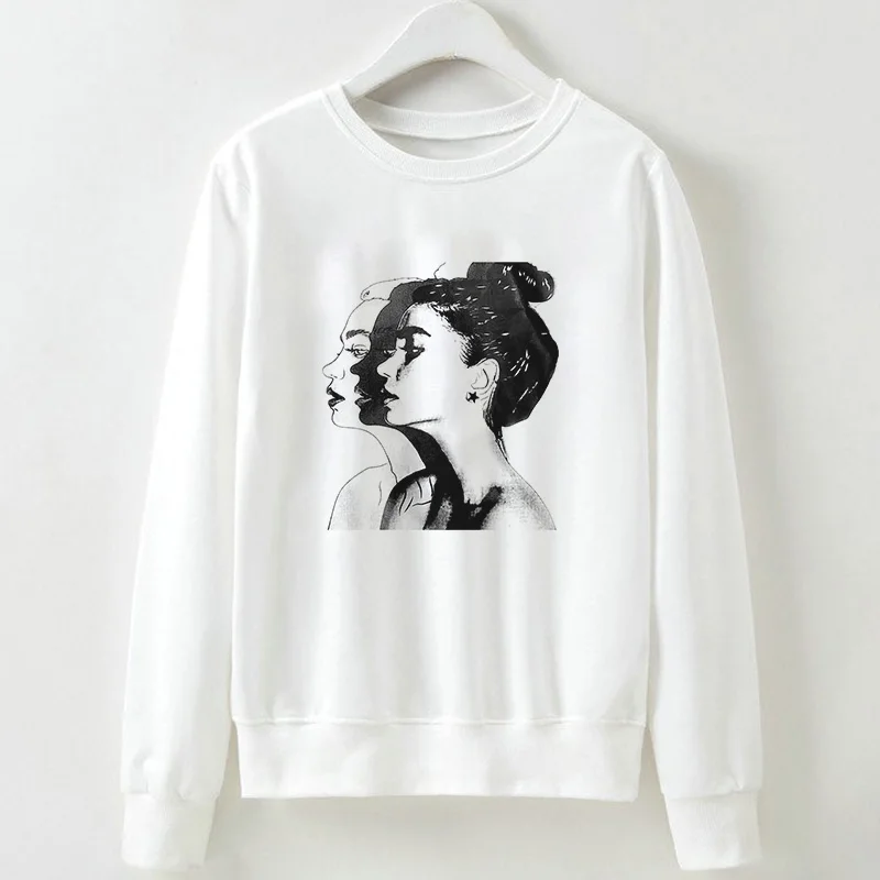 

Fashion Cool Portrait Print Female Long Sleeve Shirts Vogue Girl Harajuku O-neck Women Sweat Shirt Street Clothing Loose Tops