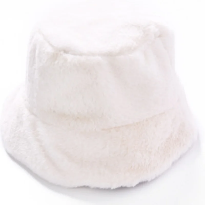 YOYOCORN шапка в рыбацком стиле, женская осенняя и зимняя плюшевая шапка с плоским верхом, широкая шапка, Повседневная теплая шапка с густым мехом - Цвет: Белый