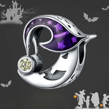 

bamoer Halloween 925 Sterling Silver CZ Evil Moon Original Plated platinum Charm for Brand DIY Jewelry Make SCC1618