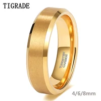 Tigrade Gold Plated Wedding Ring for Women 2/4/6/8mm Wide Brushed Tungsten Mens ring Luxury Anniversary Jewelry for Couple Gift
