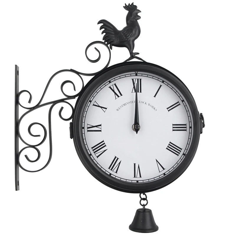 Skup Outdoor Garden Wall Station Clock Double Sided Cockerel Vintage Retro Home Decor