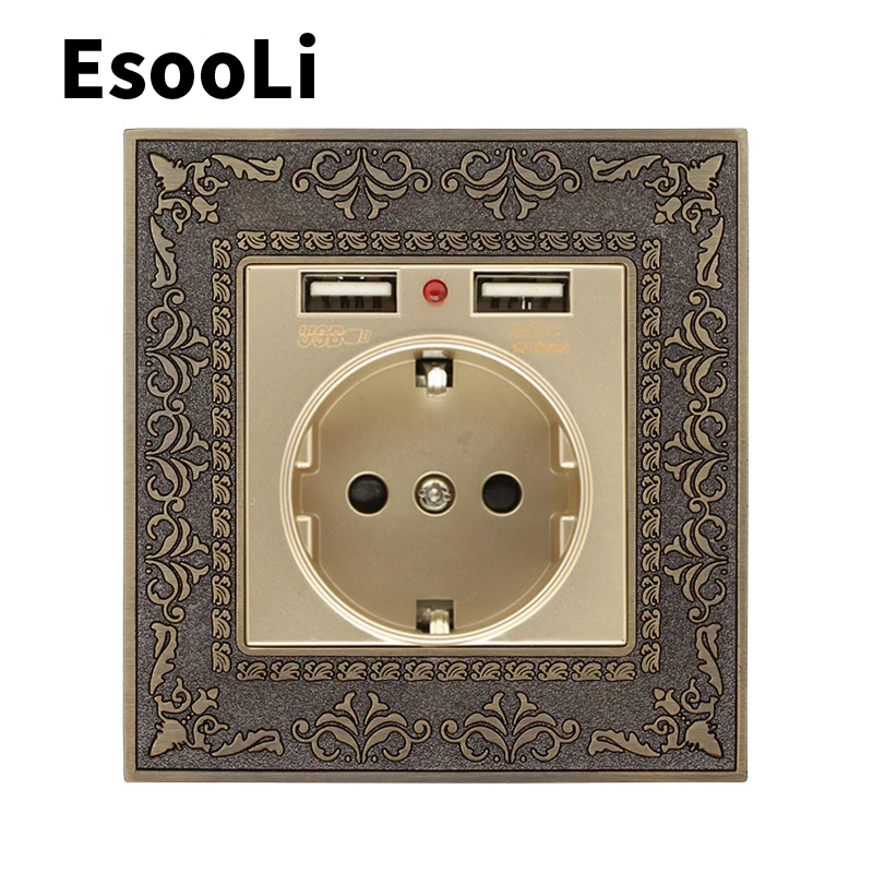 EsooLi красная 16А ЕС стандартная Золотая розетка 4D тиснение Ретро панель из