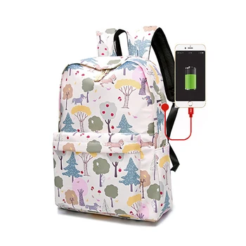

New USB Printed Cartoon Tree Female Backpack 15.6-inch Laptop Ladies Travel Back Pack Women's Bag School Bag For Teenage Girls