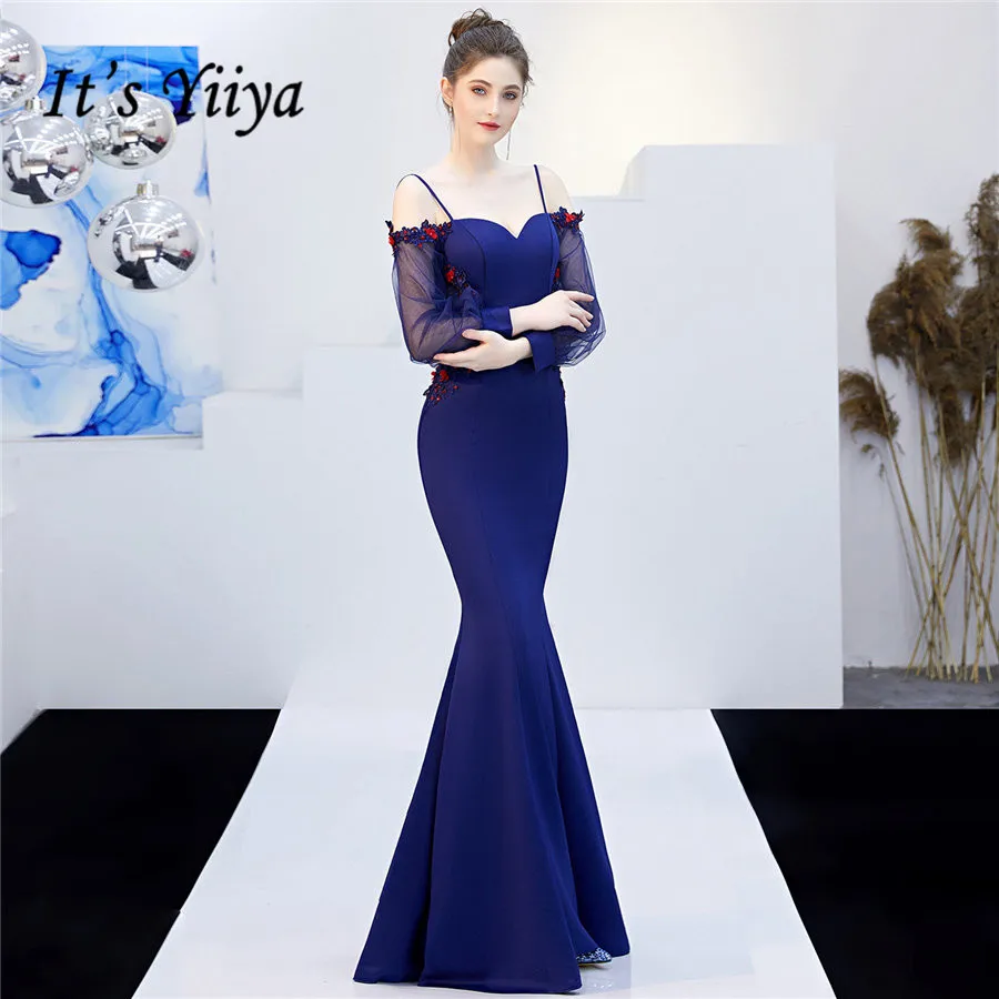 Long Sleeve Evening Dress It's Yiiya DX268 Boat Neck Floor-Length Robe De Soiree Mermaid Illusion Zipper Dresses 2020 | Свадьбы и