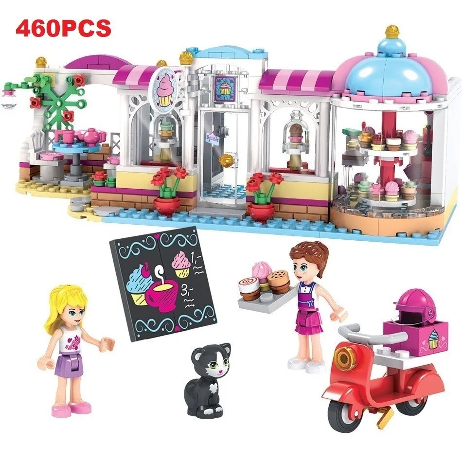 

460pcs Coffee Cake Shop Model Friend Building Blocks Sets Compatible Legoinglys Friends Bricks Kids Classic Toys Gifts