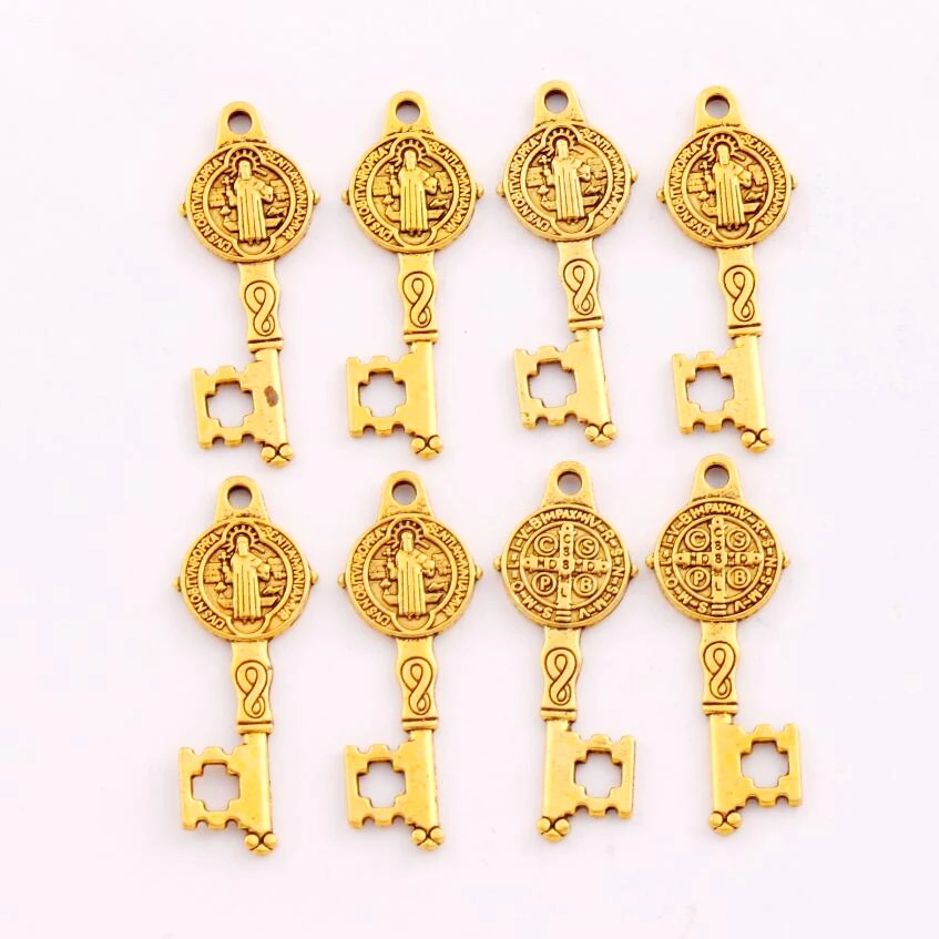 100pcs 12.5x32.7mm Zinc Alloy Saint Benedict Medal Cross Key Charms Pendants Jewelry DIY L1640