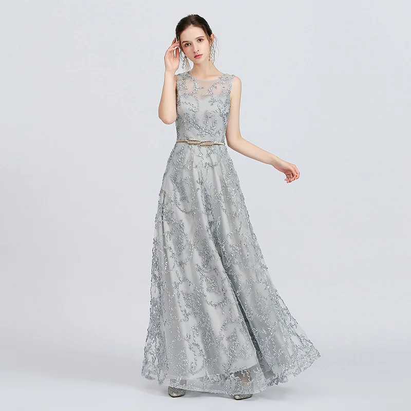 

Evening Dress Long Dresses A Line Scoop Floor Length Sleeveless Zipper Back Tulle Prom Dress with Sashes/Appliques