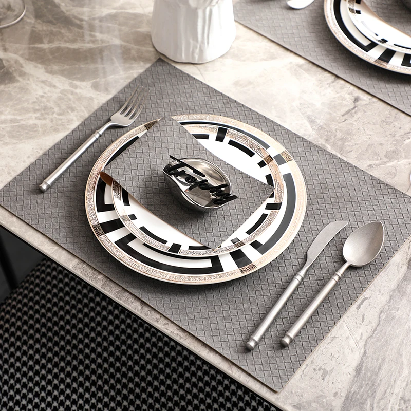 Luxury Black And White Geometric Lines Portrait Dinnerware Set 1