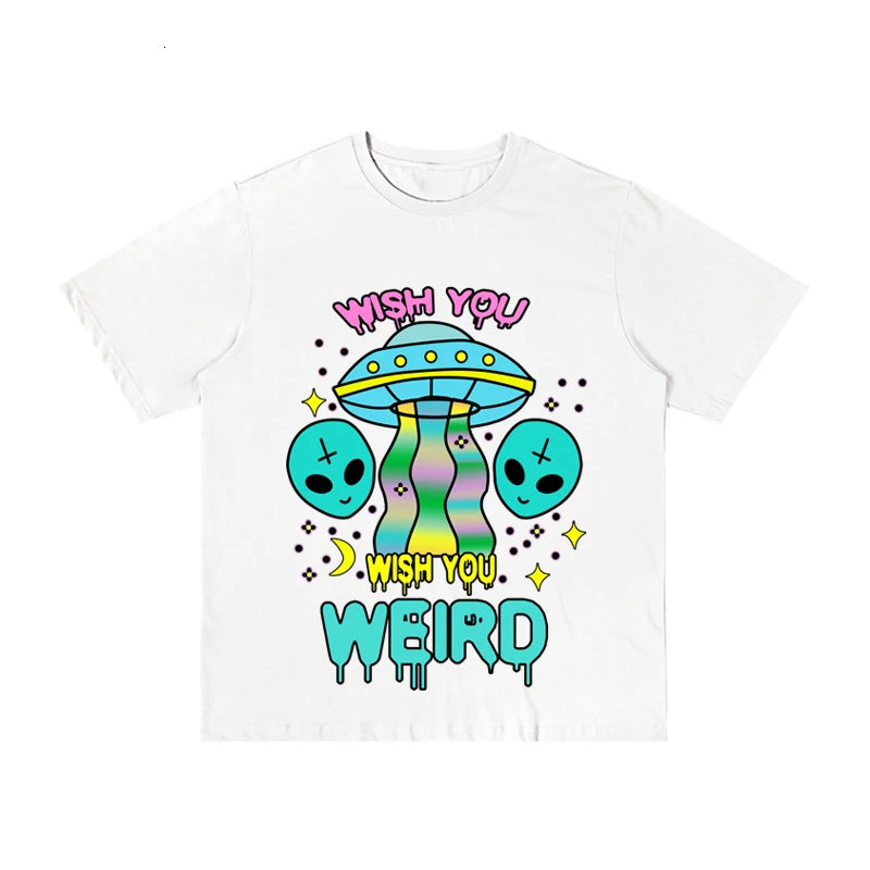 Camiseta, уличная одежда, топ, эстетика, уличная одежда, Harajuku, пара, индивидуальная, Ins, ручная роспись, Паровая волна, инопланетянин, НЛО, круглый вырез