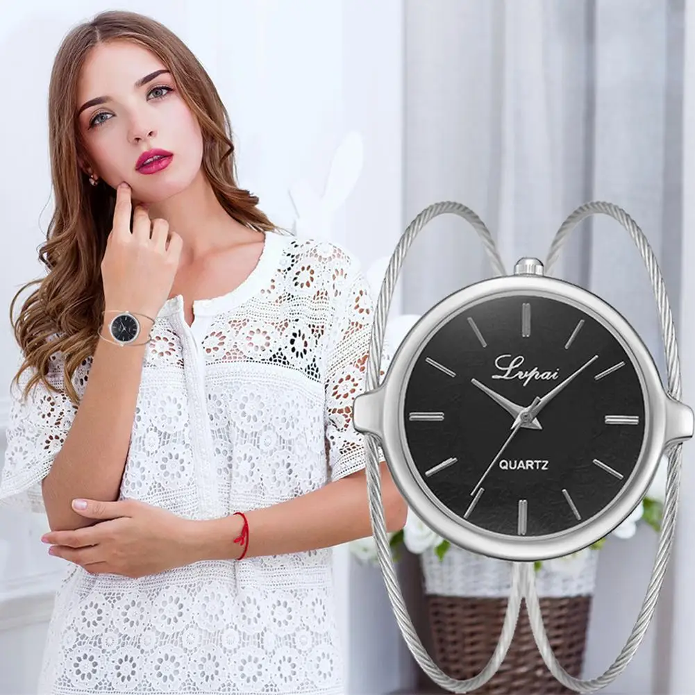 

Fashion Trendy Women Brushed Watch No Numbers Analog Round Dial Hollow Thin Strap Creative Ladies Quartz Wristwatches Bracelet