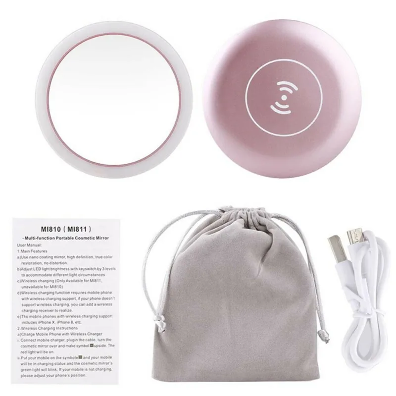 

Portable LED Lighted Mini Circular Makeup Mirror Compact Travel Sensing Lighting Cosmetic Mirror Wireless USB Charging Make up