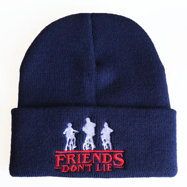 Cosplay Stranger Things Friends Don't Lie Knitted Warm Winter Hats Fans Men Women Boys Girls Hat Cosplay Birthday Gift navy blue 2