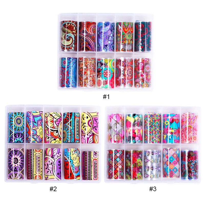 10pcs Flower Nail Art Foils Transfer Slider Mixed Designs Rose DIY Sticker Nail Foil UV Gel Adhesive Wraps Accessories