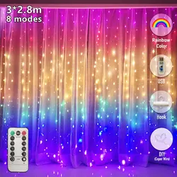 3M LED Christmas Fairy String Lights Rainbow Curtain Lights Remote Control USB New Year Garland Curtain Lamp Holiday Decoration