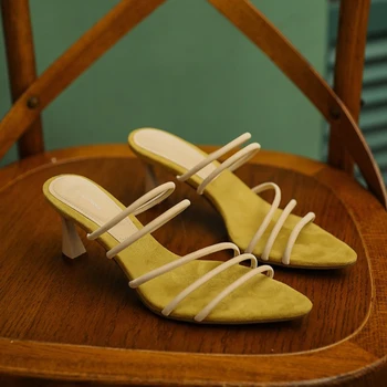 

Summer Sandals Strappy High Heel Mules Sandals Pointy Open Toe Slipper Stiletto Dress Heels Ankle Strap Mules Slipper Shoes