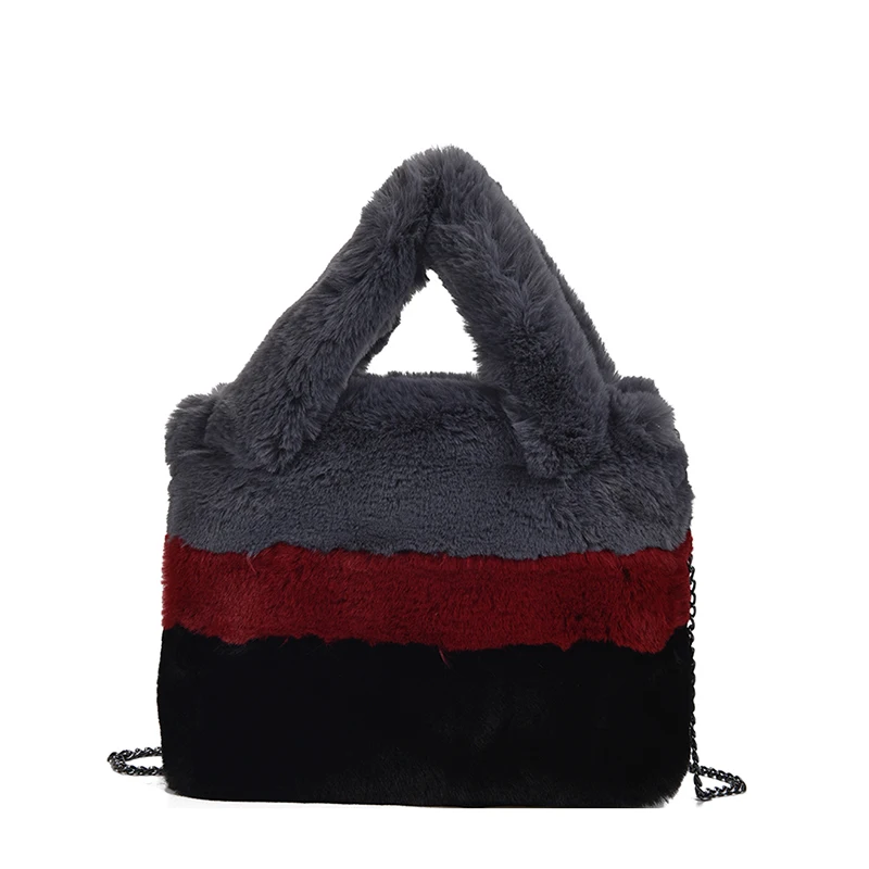 

2019 New Women Plush Handbag Large-capacity Fashion Female Autumn And Winter Stripes Shoulder Bag Color Youth Bag Lightweight