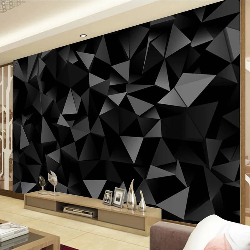 Custom Photo Wallpaper Mural Papel De Parede 3D Black Triangle Geometry Pattern Living Room TV Background Wall Murals Home Decor Custom Photo Wallpaper Mural Papel De Parede 3D Black Triangle Geometry Pattern Living Room TV Background Wall Murals Home Decor