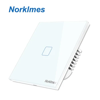 

EU / UK standard Touch Switch White Crystal Glass Panel Touch Switch, AC220V, EU 1 Gang 1Way Wall Light Switch Touch Screen